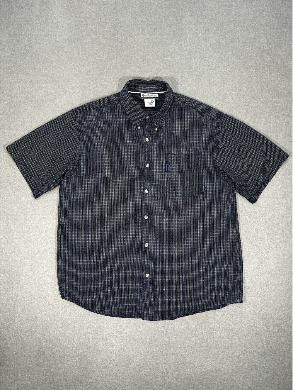 Columbia Men’s XL Button Up Shirt Blue Plaid Short Sleeve Cotton Casual